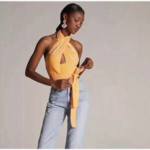 Anthropologie Eva Franco XL Halter Wrap Top Citrus Orange NEW